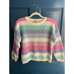 Vintage Sweater Pastel Striped Knit Fabrizio for The Weathervane Large